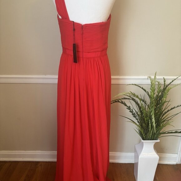 NWT BCBG Maxazria Size 8 Jamille One Shoulder Maxi Dress Chiffon Red Berry - Picture 4 of 7